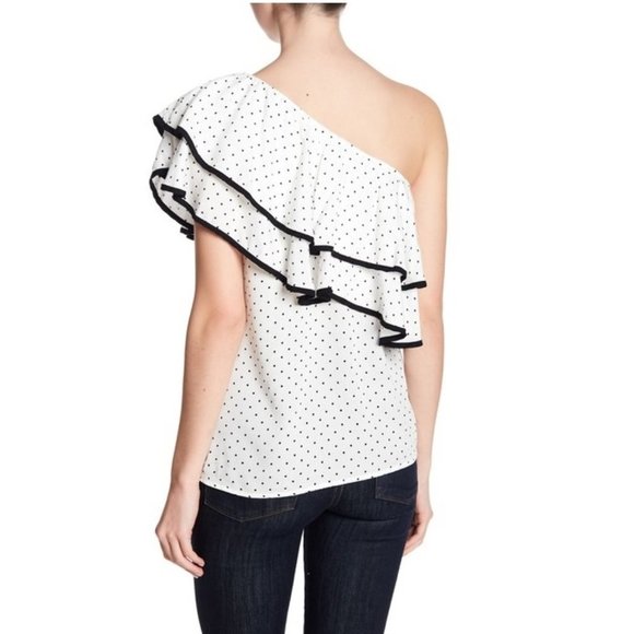 🎁 Ro&De Polkadot One Shoulder Ruffle Blouse - Picture 2 of 6